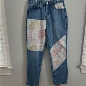 BP Blue Patchwork Straight Leg Jeans